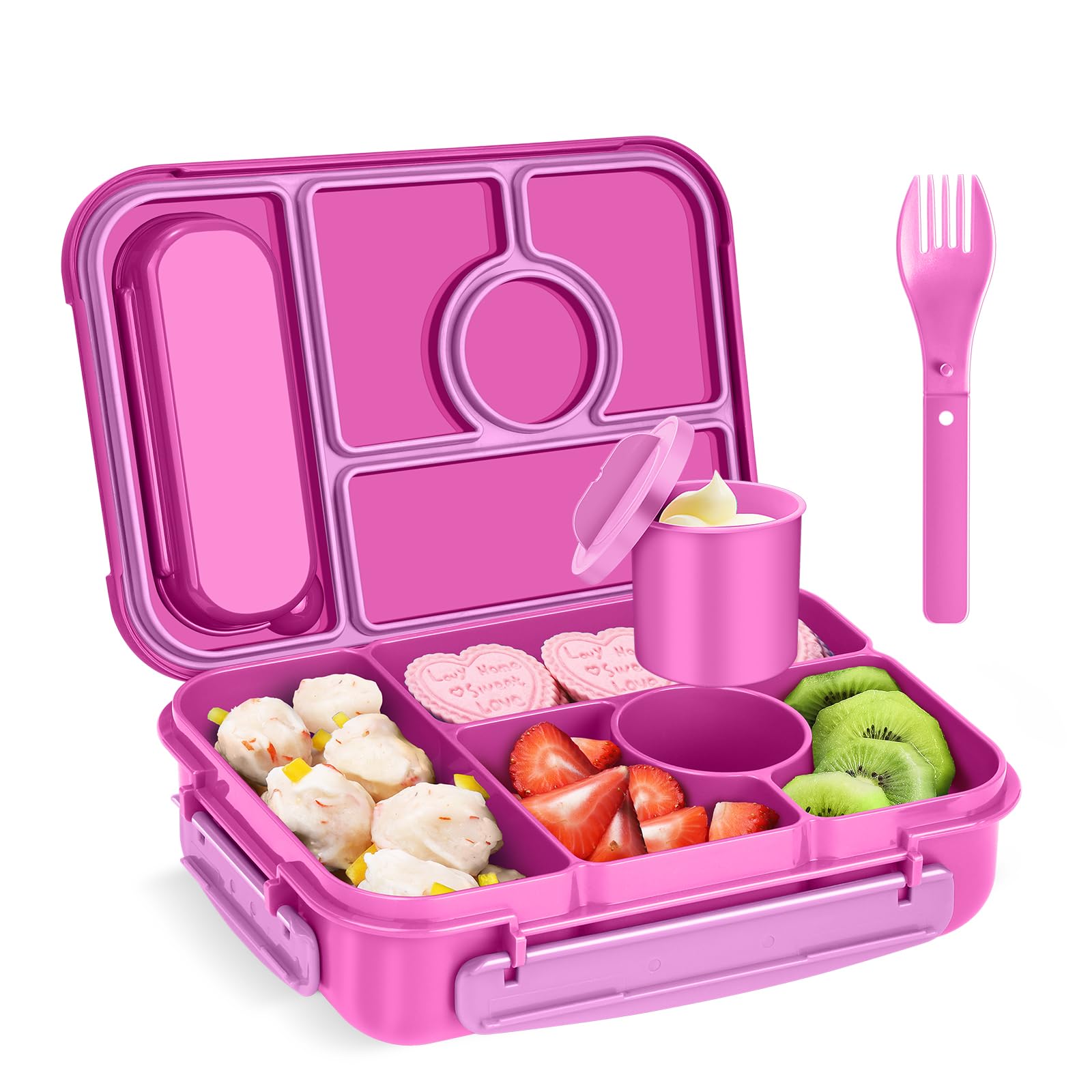 Brotdose Kinder mit Fächern,Bento Box Kinder,Brotdose Erwachsene,1300ML Lunchbox mit 5 Fächern und Saucenbehältern,Mikrowellen-und Spülmaschinenfest,BPA-Frei (Red Lily) Angebot bei HelloDeals