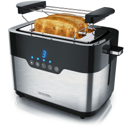 Arendo - Edelstahl Toaster 2 Scheiben mit LED Anzeige – Brötchenaufsatz - extra breite Schlitze – 7 Bräunungsstufen – einseitige Bräunungsfunktion für Brötchen Bagels und Baguettehälften Angebot bei HelloDeals