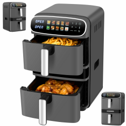 Steinborg® Heißluftfritteuse XXL 12 Liter Doppelkammer Heißluft-Frittieren Heissluftfritteuse 2 vertikale Schubladen 6L+6L Grillen Backen Dörren Frittieren Fritteuse ohne Öl Heißluftofen Angebot bei HelloDeals