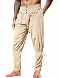 Runcati Herren Mittelalter Hose Vintage Leicht Leinenhose Renaissance Wikinger Piratenhose Einfarbig Baggy Freizeithose Cosplay Kostüm Hosen Beige L Angebot bei HelloDeals