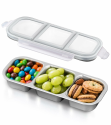 Ugotit Snackdose Bento-Lunchbox Kimchi Behälter, 3 Fächern, luftdicht, ofen- und spülmaschinengeeignet, Meal Prep (Grau, 600 ml) Grau 3 Fächern Angebot bei HelloDeals