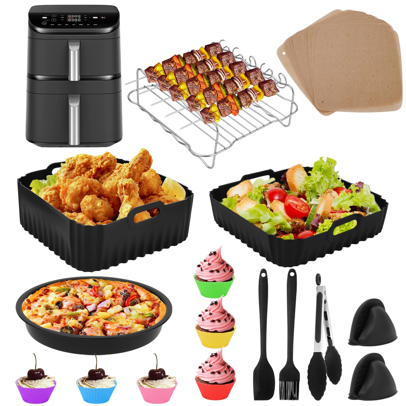 Heißluftfritteuse Zubehör für COSORI Turbo Tower Pro Airfryer 10,8L 2 kammern, Airfryer Zubehör Accessories für COSORI Turbo Tower Double Stack, mit Silikonform, Pizzaplatte, Kuchen Brotform usw Angebot bei HelloDeals