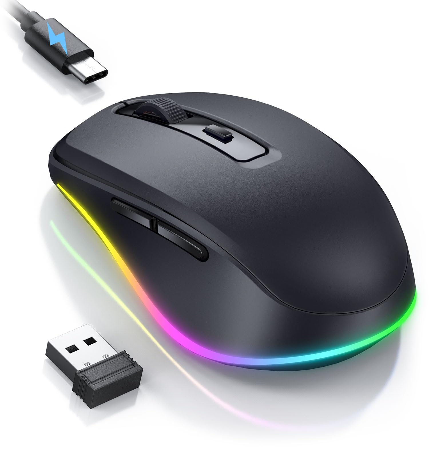 seenda Kabellose Maus mit Jiggler, Wiederaufladbare 2.4G Funkmaus mit Beleuchtung, Leise Wireless Mouse für PC, Laptop, Computer, Windows - 2000 DPI - Schwarz Angebot bei HelloDeals