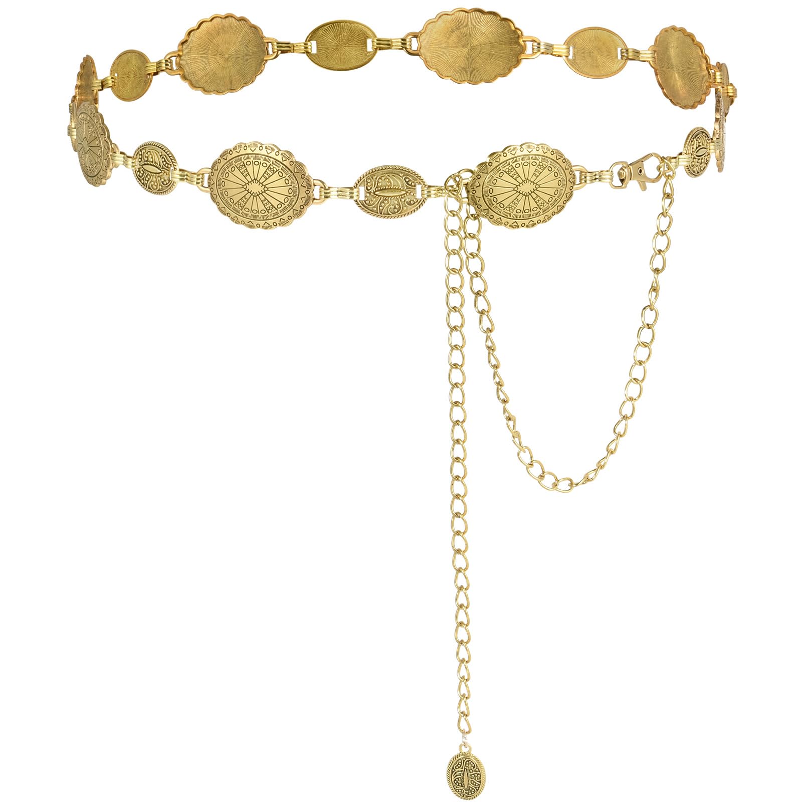 Metall Kettengürtel, Verstellbare Taillenkette aus Metall für Damen, Western-Cowgirl-Kleidergürtel, Goldfarbene Taillenkette, geeignet für Kleider und Jeans A-gold,150 Angebot bei HelloDeals