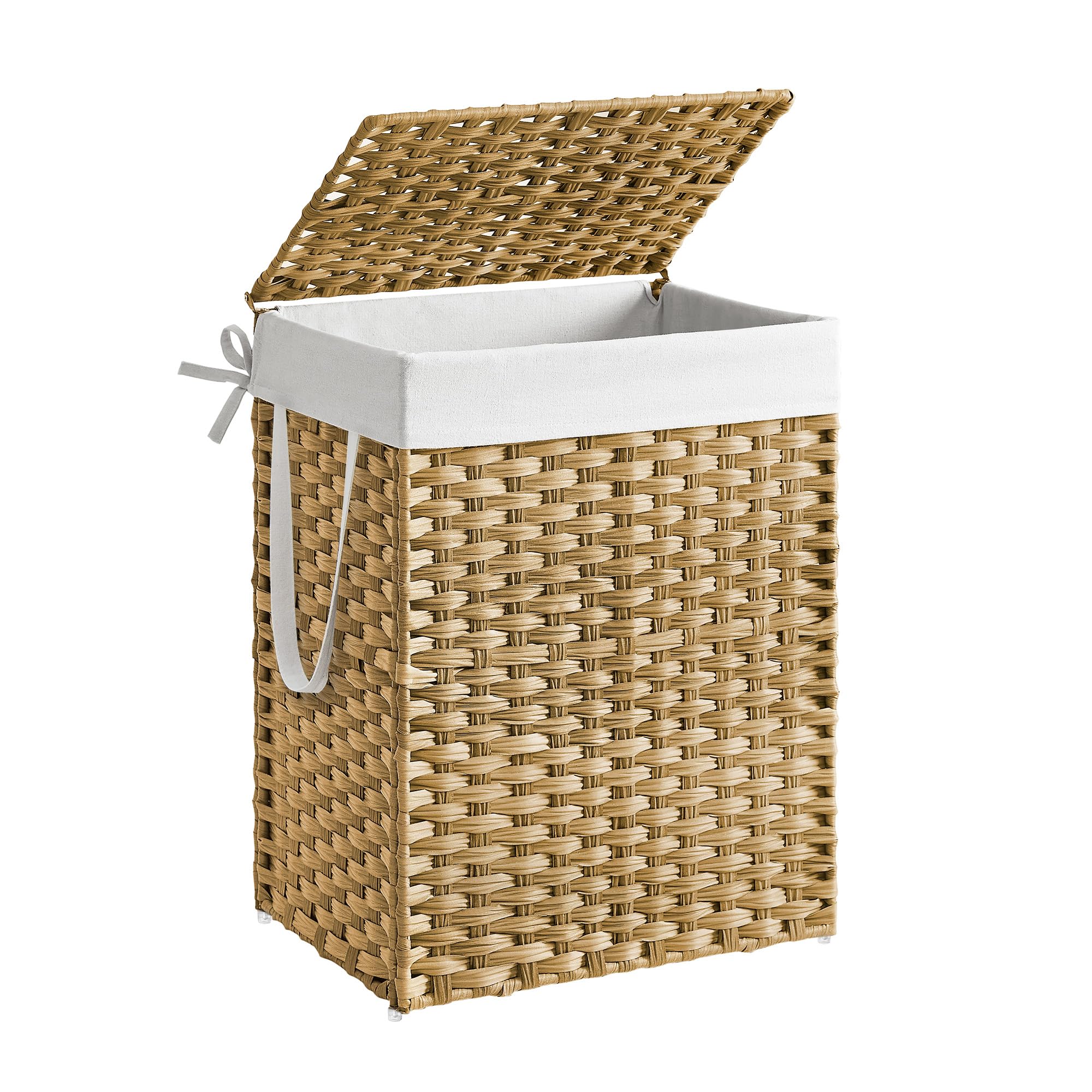 SONGMICS Wäschekorb, Wäschesammler 90 L, Wäschebox aus synthetischem Rattan, mit Deckel und Griffen, geflochten, faltbar, herausnehmbarer Wäschesack, pastellgelb LCB51NL Pastellgelb 90 L Angebot bei HelloDeals