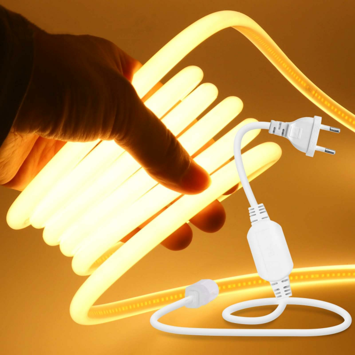 220V COB Neon LED Streifen 2m, 270° Beleuchten Licht, Schneidbar (50cm), 288LEDs/m Superhell Flexible Warmweiß FCOB LED Leuchtband Mit Stecker für Weihnachten, Party Deko Warmweiß 2m Angebot bei HelloDeals