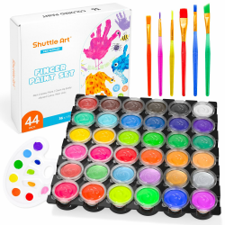 Shuttle Art Waschbare Fingermalfarben für Kinder ungiftig, 44 teiliges Fingerfarben Set mit 36 Fingerfarben Kinder (je 30ml), Pinsel, Palette, Malbuch, Fingermalfarben für Kind 36 Farben Angebot bei HelloDeals