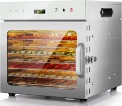 Kwasyo Dörrautomat Edelstahl, 8 Etagen mit 6er Dörrfolie, Rezeptbuch, BPA-frei, 30–90 ℃ Temperatureinstellung, max. 24 Stunden, Dörrautomat für Gemüse, Fleisch, Obst Angebot bei HelloDeals