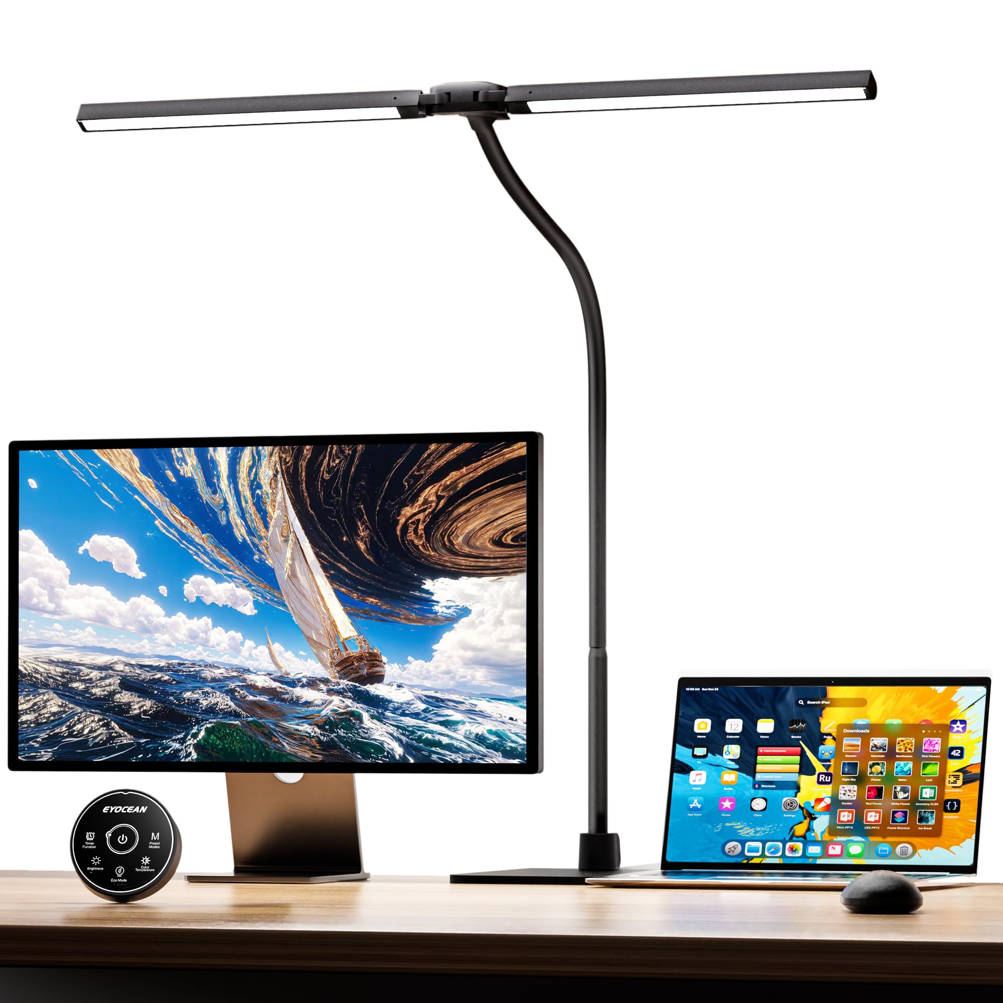Schreibtischlampe, Doppelkopf Schreibtischlampe Kinder, Augenschutz Desk Lamp, 16W 72cm Tageslichtlampe Schreibtisch mit Fernbedienung, Dimmbare Monitor Lampe, Schwanenhals Büro Tischlampe Mattschwarz Angebot bei HelloDeals
