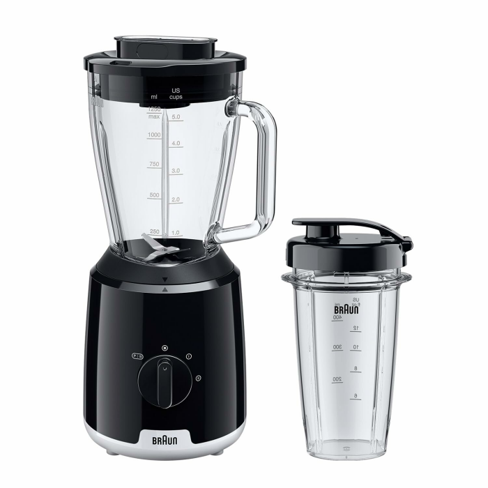 Braun PowerBlend 1 JB1051BK - Standmixer mit 1,5 l Glas-Mixaufsatz inkl. To-Go-Becher, Küchenhelfer zum Zerkleinern, Pürieren & Mixen, Ice-Crush-Funktion, 2 Geschwindigkeiten, Schwarz Schwarz Glas-Mixaufsatz Angebot bei HelloDeals