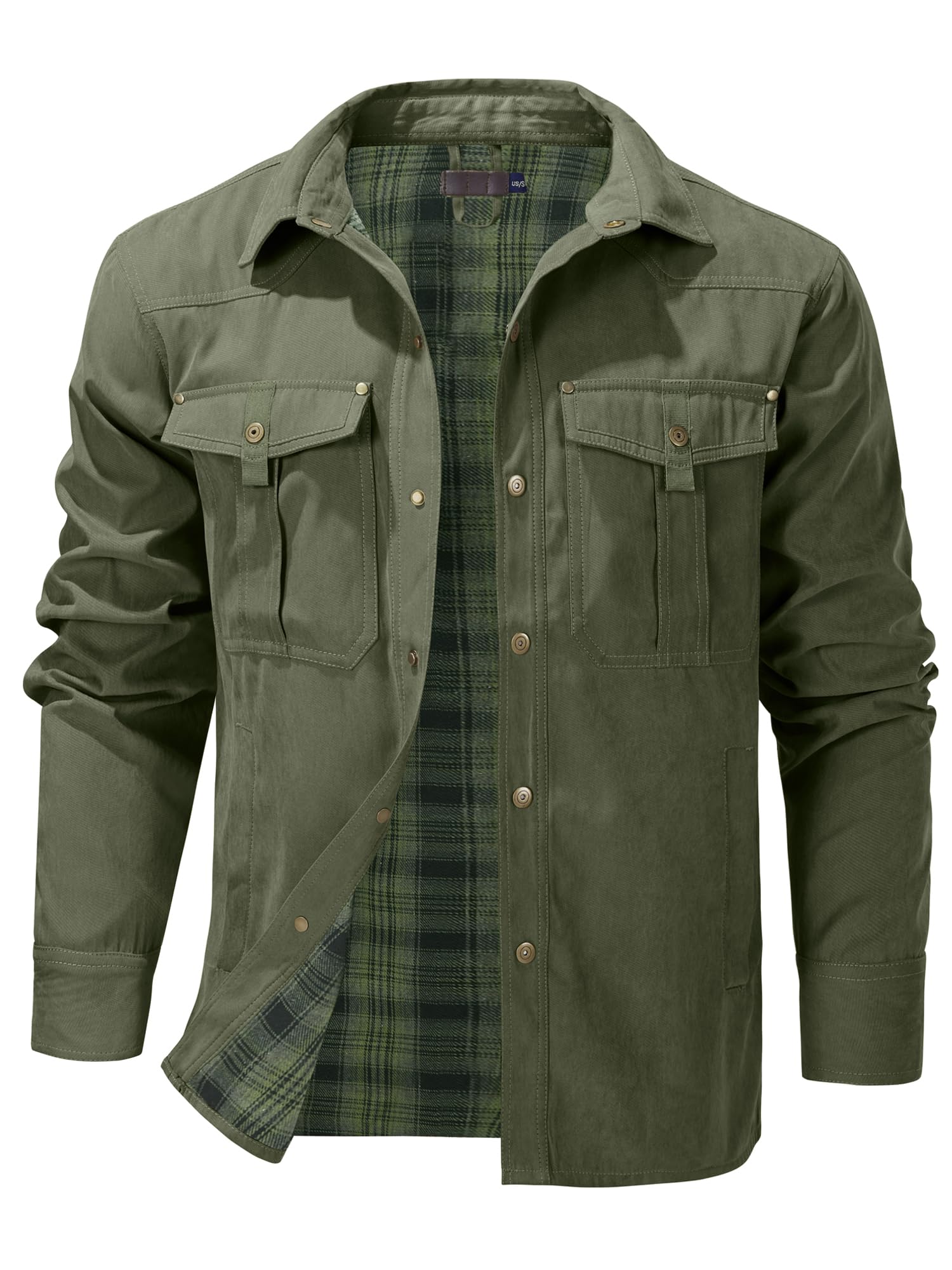 Mr.Stream Herren Karierte Flanellfutter Jacke Hemdjacke Übergangsjacke Leicht Stehkragen Feldjacke Cargo Herbstjacke Snap Western Cowboy Jacken M Grün Angebot bei HelloDeals