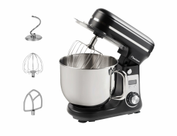 Bestron Küchenmaschine, Super Silent (65db) 4-1 Küchenmaschine mit DC-Motor, 6 Liter Rührschüssel, inkl. Knethaken, Rührbesen und Teigschläger, 6 Geschwindigkeitsstufen + Pulsefunktion, Farbe: Schwarz Mattschwarz Angebot bei HelloDeals