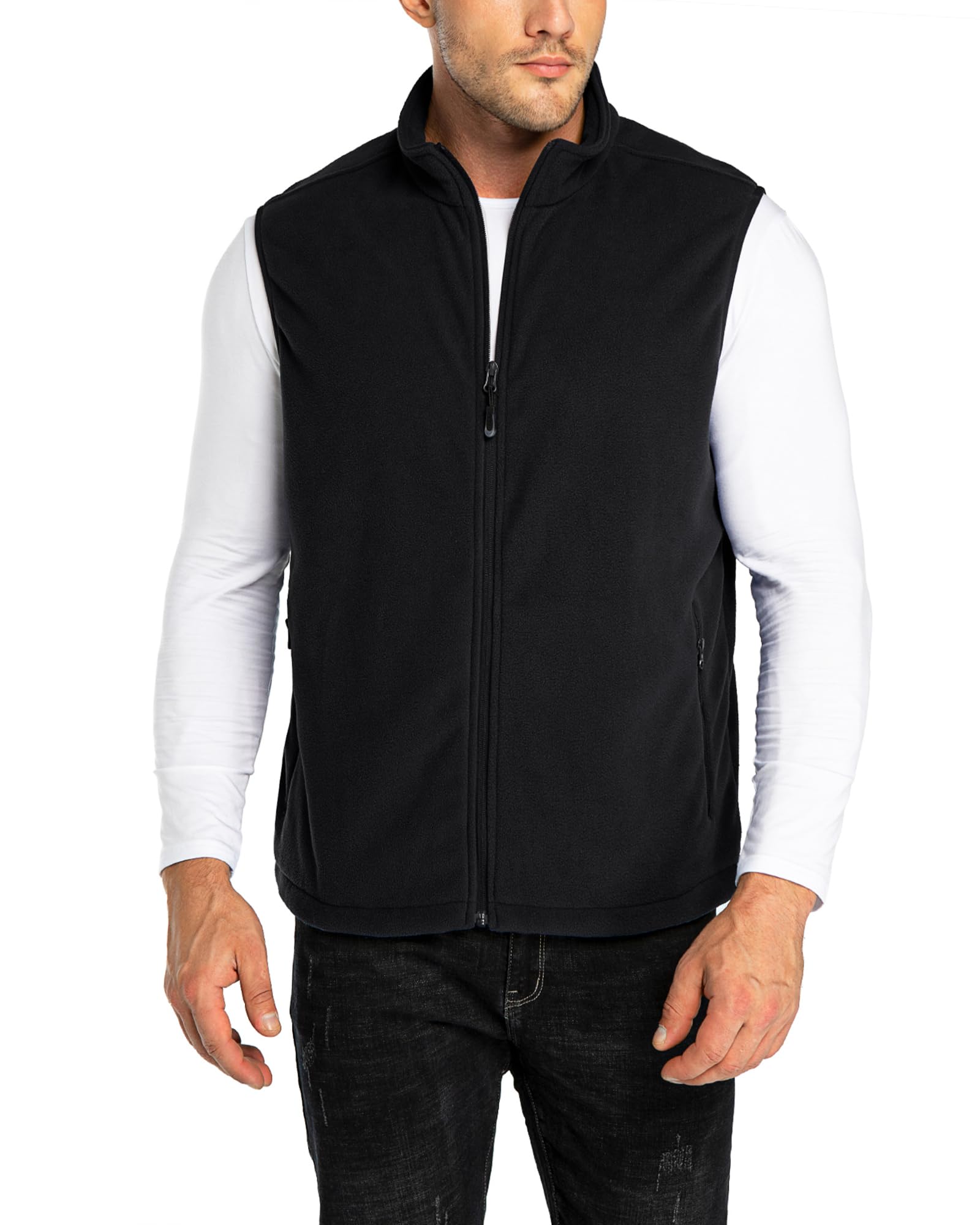 33,000ft Herren Fleece Weste Jacke Standkragen Ultraleicht Outdoor Ärmellose Fleecejacke Gilets Tops Fleeceweste Herren mit Taschen Reißverschluss 3XL Schwarz Angebot bei HelloDeals