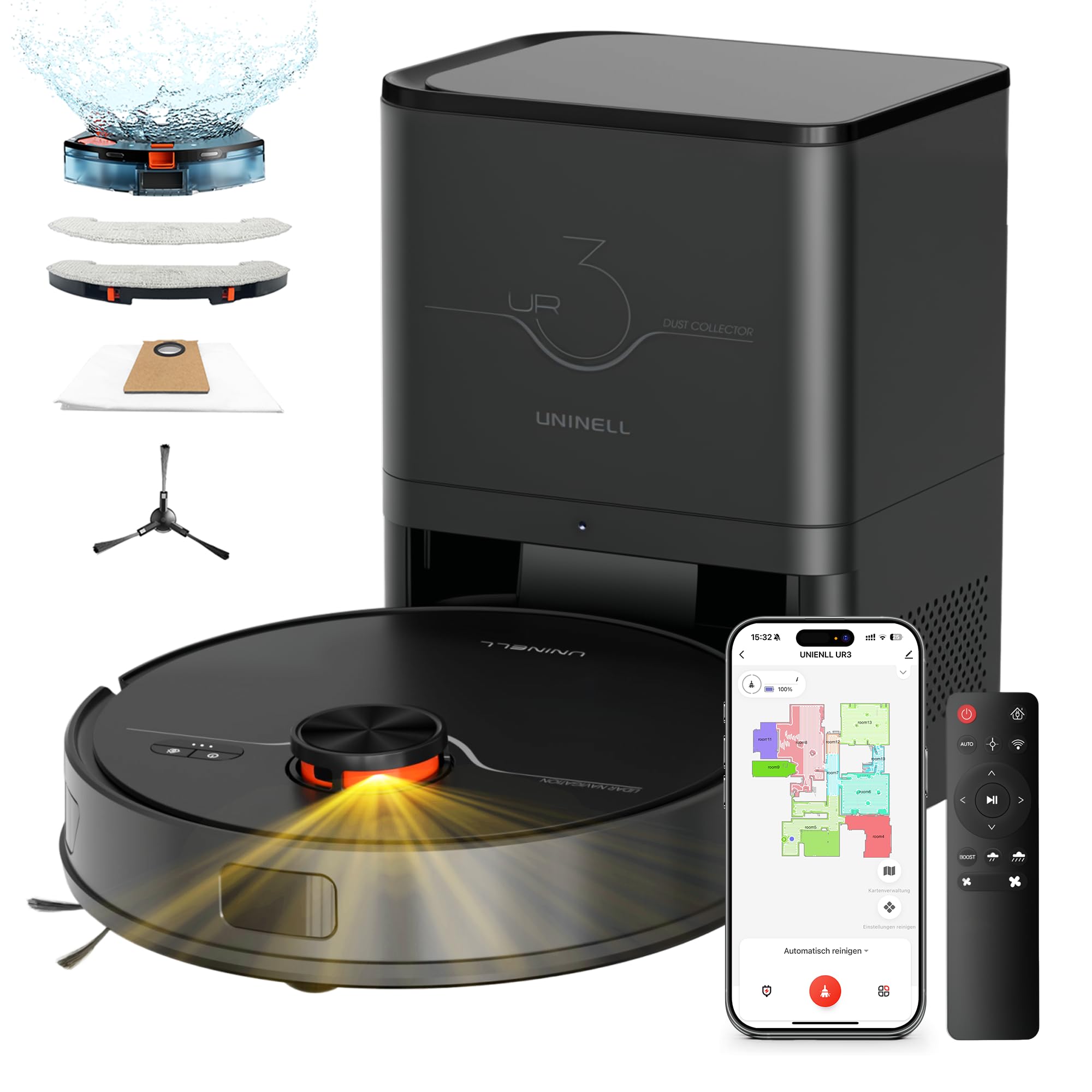 Saugroboter mit wischfunktion 7000Pa, Staubsauger Roboter mit Absaugstation 3.5L,180Min Laufzeit,LiDAR Navigation,Roboterstaubsauger für Tierhaare Teppich Böden,APP Steuerung Schwarz Angebot bei HelloDeals