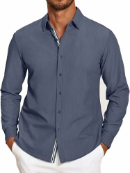 COOFANDY Herren Hemd Langarm Button Down Hemden für Männer Stretch Casual Herrenhemden Regular Fit Freizeithemden Marineblau 3XL Angebot bei HelloDeals