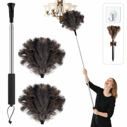 Teleskop Staubwedel Straußenfedern - Ausziehbar bis 170cm für Hohe Oberflächen und Empfindliche Einrichtungen, Waschbar & Kratzersicher (Straußenfeder-Staubwedel, Ersatzkopf, Extra-Geschenk) Straußenfedern Staubwedel D Angebot bei HelloDeals