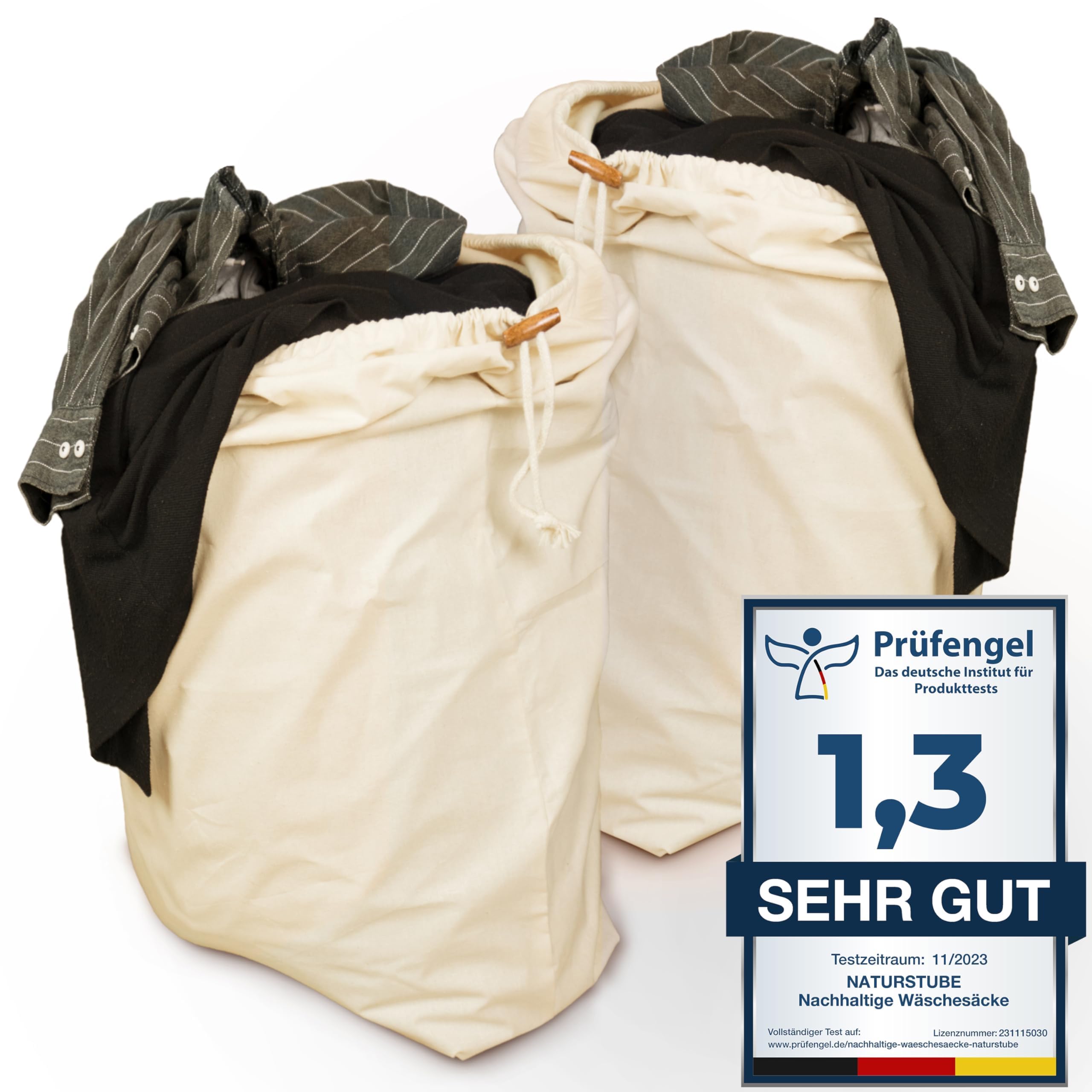 Wäschesack, 2er Set 50 x 70 cm - Strapazierfähige 45l Wäschebeutel Reise, 100% Baumwolle [Öko-Tex zertifiziert], Wäschesäcke, Stoffbeutel Groß, Laundry Bag, Schmutzwäschebeutel Reise 45l Fassungsvermögen, 2er-Set Angebot bei HelloDeals