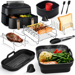 Heißluftfritteuse Zubehör für Philips Airfryer 3000-5000 serie 9L, Faltbar Silikonform Heißluftfritteuse Zubehör Set Wiederverwendba Auflaufform Einsatz für Philips Dual Basket Airfryer NA350/NA550 9L 9l Steam Dual Basket Zubehör Set - Schwarz Angebot bei HelloDeals