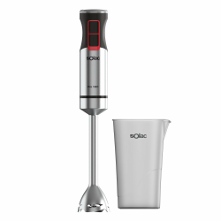 Solac – Stabmixer BA5615 Pro | 1200W | Geschwindigkeitsregler | Turbo-Funktion | 4 Edelstahlklingen | Spritzschutz | Zerkleinert Eis | Messbecher 700 ml | Spülmaschinengeeignet Rood, Zwart, Metalen 1200W Angebot bei HelloDeals