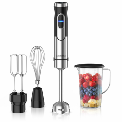 Arendo - Handmixer Edelstahl 1500 Watt Set - Handrührgerät - Stabmixer Pürierstab - Turbotaste – 4 flügeliges Messer - Schneebesen – Doppel-Rührquirl Angebot bei HelloDeals