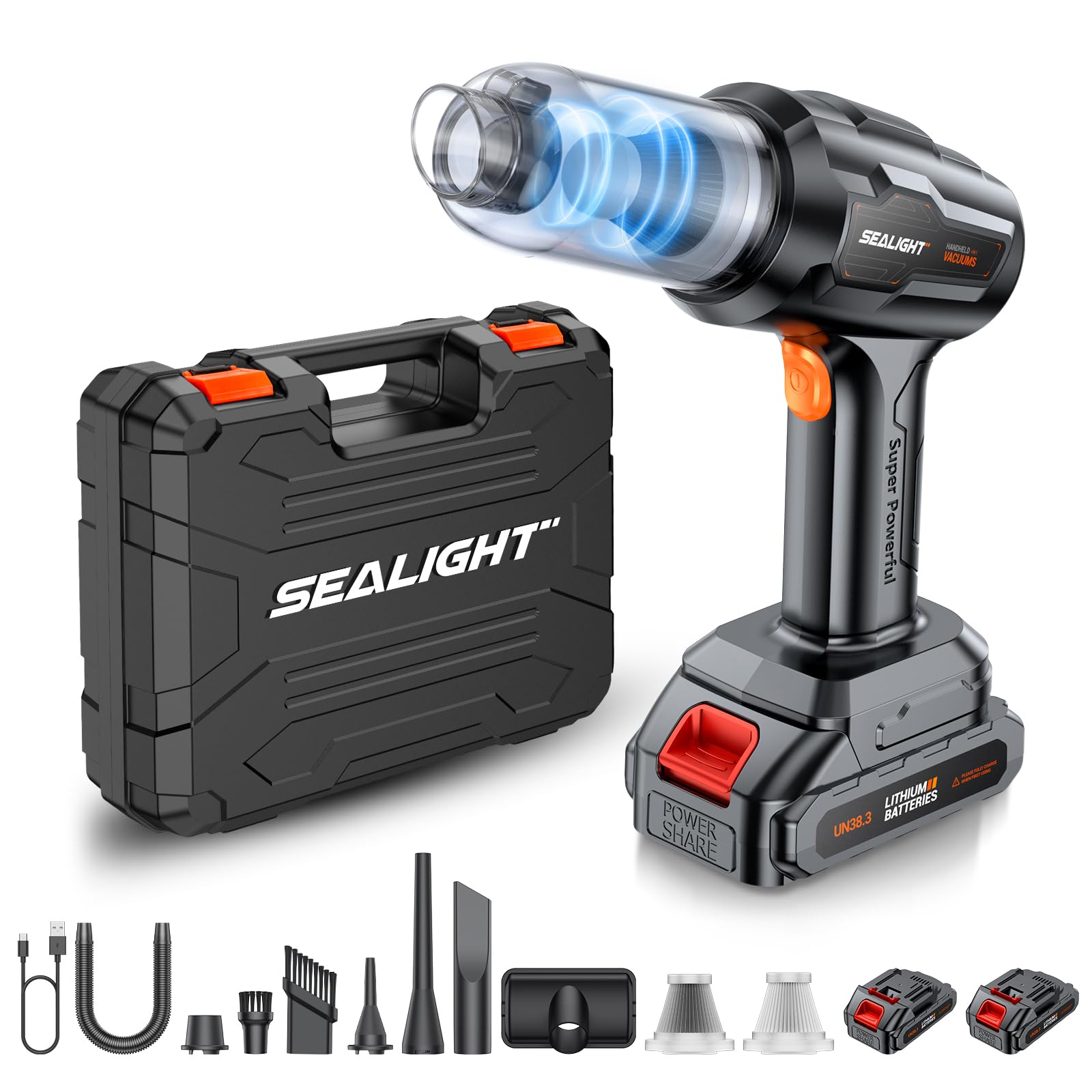 SEALIGHT Handstaubsauger, 35000 Pa, 60 Min Laufzeit, Handstaubsauger Akku Kabellos mit 2 wiederaufladbare Batterien, Bürstenloser Motor, Auto Staubsauger per Auto, Tierhaare, Sofa Reinigung Schokoladenschwarz Angebot bei HelloDeals