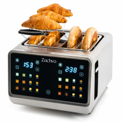 Toaster 4 Scheiben mit Touchscreen & Countdown – Edelstahl Langschlitztoaster mit 2 unabhängigen Temperaturzonen, 3,7cm breiten Schlitzen, Brötchenaufsatz & Sandwichhalter, 6 Programme Silber Sandwichhalter & Brötchenaufsatz Angebot bei HelloDeals