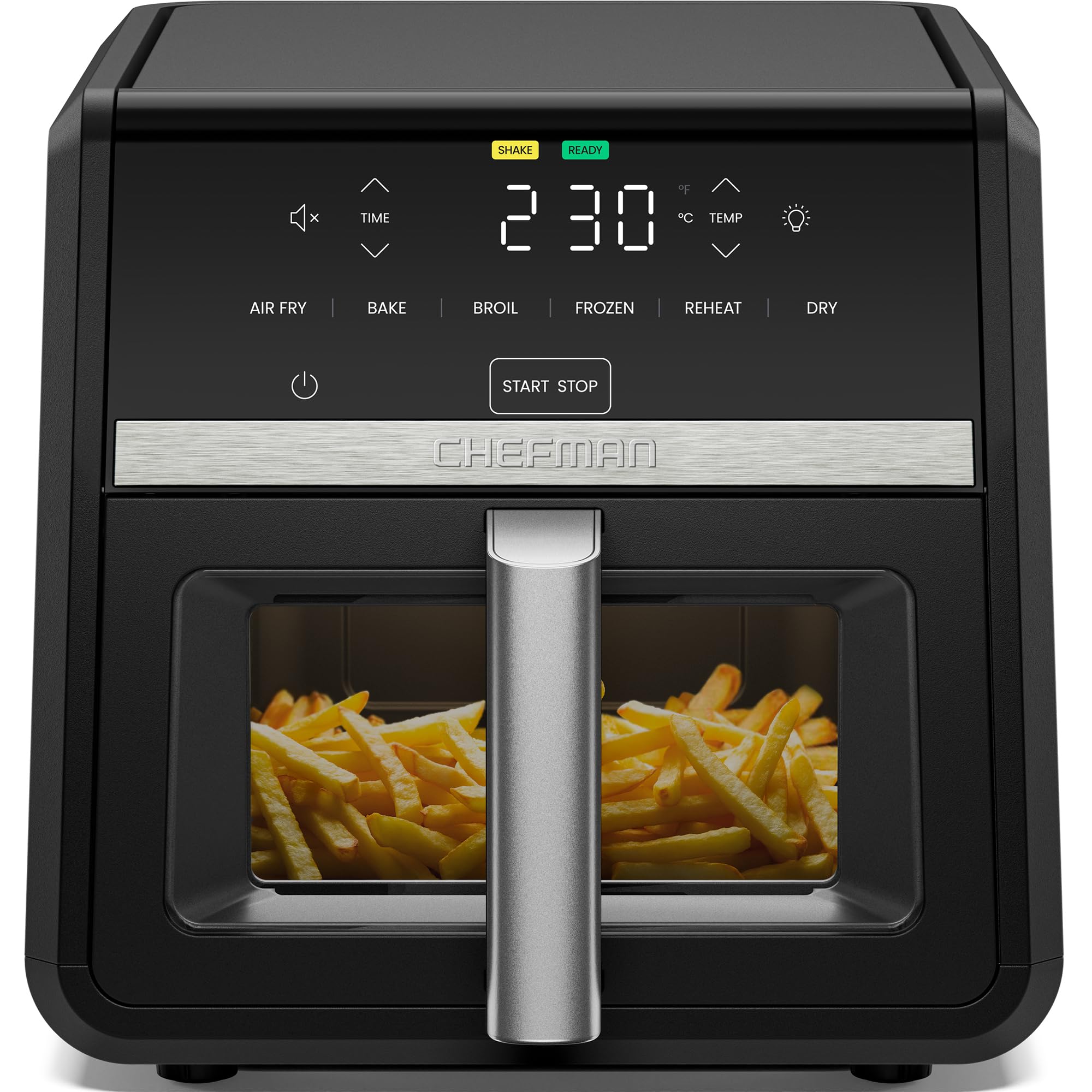 Chefman Heißluftfritteuse TurboFry, 8,5 l, 6-in-1-Hochleistungsgerät, 230 °C, XL-Korb mit Sichtfenster, Heißluftfrittieren, Backen, Grillen, Aufwärmen, Hydrieren, Auftauen, Schwarz Angebot bei HelloDeals