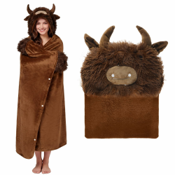 Tragbare Decke mit Kapuze und Ärmeln, Kuscheldecke mit Handschuhen, für Damen und Herren, für Zuhause Reisen Einheitsgröße Hochlandrind Angebot bei HelloDeals