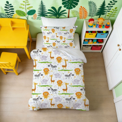 DJDEA Kinderbettwäsche 100 x 135 Safari Tiere Jungen, Mikrofaser Bettwäsche Babybettbezug, Zoo Tiere Bettwäsche Set mit Reißverschluss und Kissenbezug 40 x 60 cm 100x135cm+40x60cm Animal Angebot bei HelloDeals