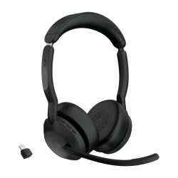 Jabra Evolve2 55 - schnurloses Stereo-Headset Air Comfort - Mikrofone mit Geräuschunterdrückung und ANC - für MS Teams Zertifiziert, mit Anderen Plattformen kompatibel - Schwarz Stereo USB-C Adapter - Ohne Halterung Optimiert für Microsoft Teams Angebot bei HelloDeals