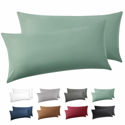 BEDSURE Kissenbezug 40 x 80 2er Set - 100% Baumwolle Kopfkissenbezug 40x80, Kissenbezüge mit Reißverschluss, Kissenhülle - Weich Atmungsaktiv und Langlebig, Oeko-TEX Zertifiziert, Grasgrün 05 - Grasgrün 40 x 80 cm, 2 Stück Angebot bei HelloDeals
