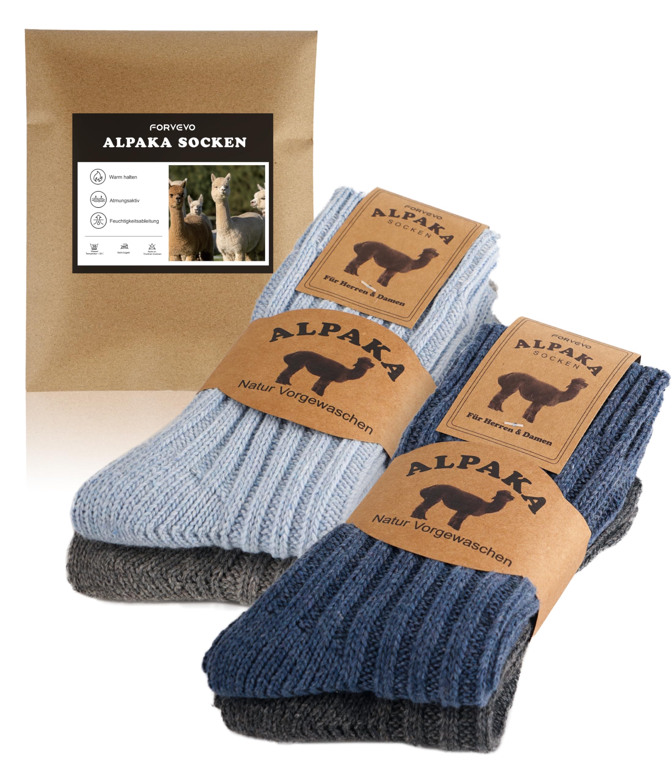 4 Paar Alpaka Socken, Wollsocken Herren Damen, Warme Wintersocken mit Alpakawolle, Thermo Flauschig Stricksocken für Kaltes Wetter 43-46 Dunkelblau/Hellblau/llgrau/Dunkelgrau Angebot bei HelloDeals