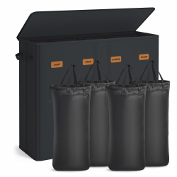 SONGMICS Wäschekorb mit 4 Fächern, 210 L, mit Deckel, 5 Etiketten, herausnehmbarer und waschbarer Innensack, Waschküche Schlafzimmer, tintenschwarz RLH014B01 210 L Tintenschwarz Angebot bei HelloDeals
