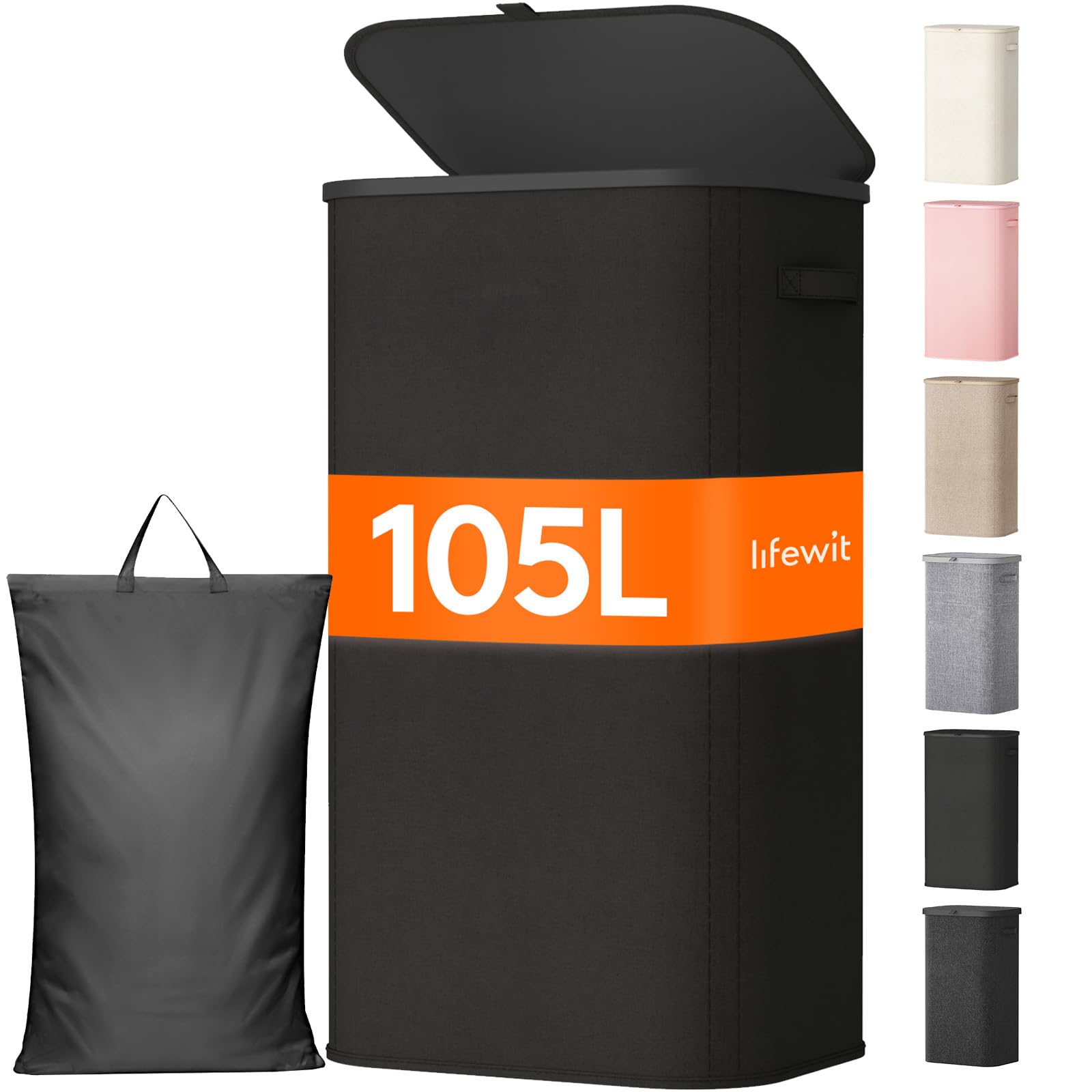 Lifewit Wäschekorb mit Deckel, 105 L Wäschesammler mit Kunststoffrahmen, faltbarer großer Wäschesortierer, Wäschebox Laundry Baskets für Schlafzimmer, Bad, Schwarz 105L Schwarz Angebot bei HelloDeals