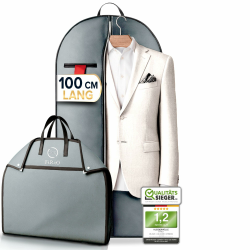 FiRiO® 1 x Premium Anzugtasche - BIS 50% DICKERES MATERIAL - Faltbarer Business Kleidersack für Anzug, Hemd & Co - Atmungsaktive Kleiderhülle für Reise & Aufbewahrung - Kleidersäcke - Größe: 100x60cm 100x60cm - 1 Stück - Grau Angebot bei HelloDeals