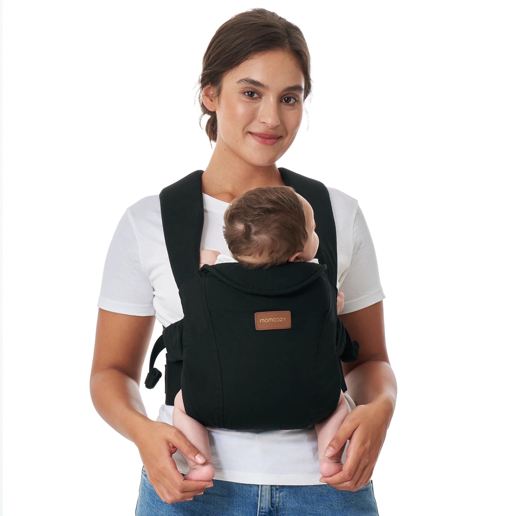 Momcozy Babytrage Neugeborene ab Geburt | Ergonomische Tragehilfe mit Nackenstütze | Leicht & sicher (3-11 kg),Schwarz Angebot bei HelloDeals