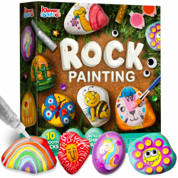JOYIN 10 Stück Steine Bemalen Set für Kinder mit 18 Farben (Standard Metallicfarben,Aufkleber, Glitzerkleber) Kreativ Steinmalerei,Bastelset Steine Malen Set Geschenk Mädchen 6-12 Jahren Angebot bei HelloDeals