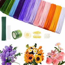 Pfeifenreiniger Blumen Set,800 Stück Pfeifenputzer zum basteln,13 Farben Pipe Cleaner mit 50 Stück Blumendraht Grün,Geschenkband,Klebeband,Geeignet als Geschenk zum Valentinstag und Weihnachten Angebot bei HelloDeals