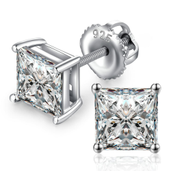 jiamiaoi 18K Weißegold plattiert Ohrstecker Silber 925 mit Schraube Ohrring Stecker, Nickelfrei Zirkonia Diamant Ohrstecker für Herren Damen 4mm-8mm 6mm G-quadrat silber Angebot bei HelloDeals
