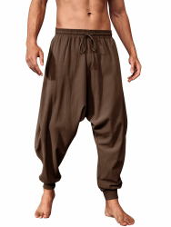 Runcati Hosen Herren Einfarbig Loose Fit Sommerhose Wikinger Pirat Mittelalter Leicht Elastische Taille Baggy Freizeithose Mit Kordelzug Und Taschen Hippie Hose Braun XL Angebot bei HelloDeals