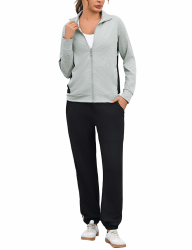 Uniexcosm Jogginganzug Damen Set Lang Trainingsanzug Zweiteiler Frauen Farbkontrast Freizeitanzug Langarm Reißverschluss Tracksuit & Sporthose Sportanzug Hellgrau XL Angebot bei HelloDeals