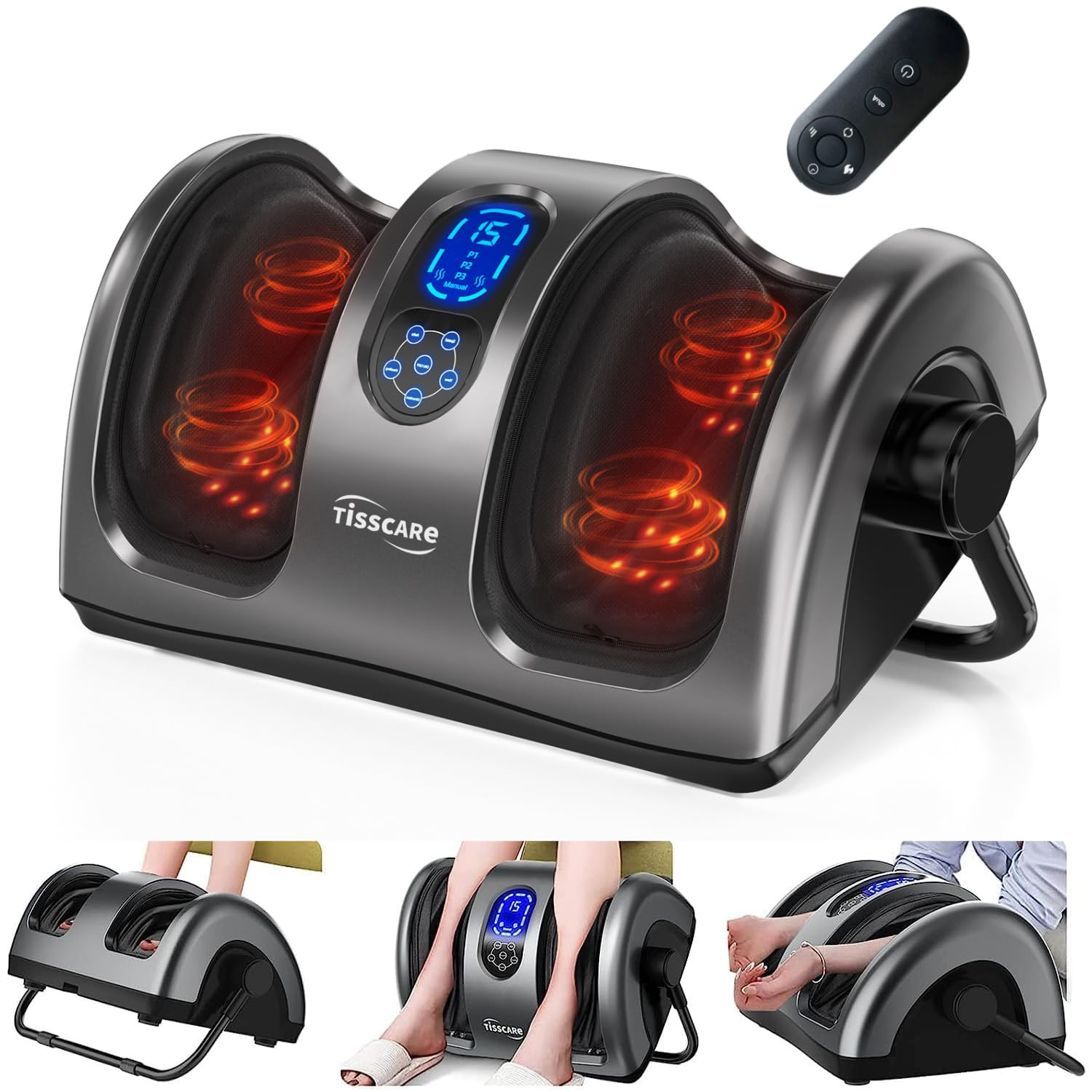 TISSCARE Fußmassagegerät, Shiatsu Bein und Wadenmassagegerät mit Wärme, Kneten, Rollen, Drücken, 360° verstellbarer Griff, Fussmassagegerät elektrisch für Schmerzen, Geschenke für Frauen Männer Hellgrau Angebot bei HelloDeals