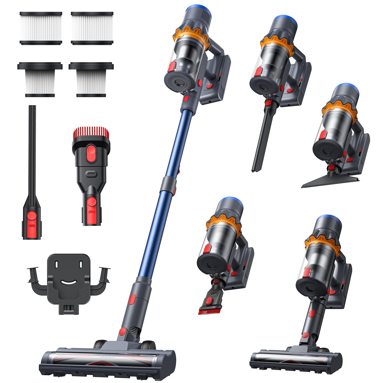 Akku Staubsauger, 58000Pa Staubsauger Kabellos, Akkustaubsauger mit Display & LED, Anti-Tangle-Bürste, Selbststehend, Wandladestation, Kabelloser Staubsauger für Tierhaare/Teppiche/Hartböden/Auto Angebot bei HelloDeals