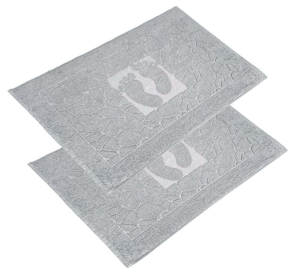 OG-ER Badvorleger Set 2 Teilig, Frottee Duschvorleger, Waschbar Duschmatte & Badteppich, 600 g/m² &100% Baumwolle, Saugfähig & Schnelltrocknend, 50 x 70 H.grau 50 x 70 cm Hellgrau Angebot bei HelloDeals