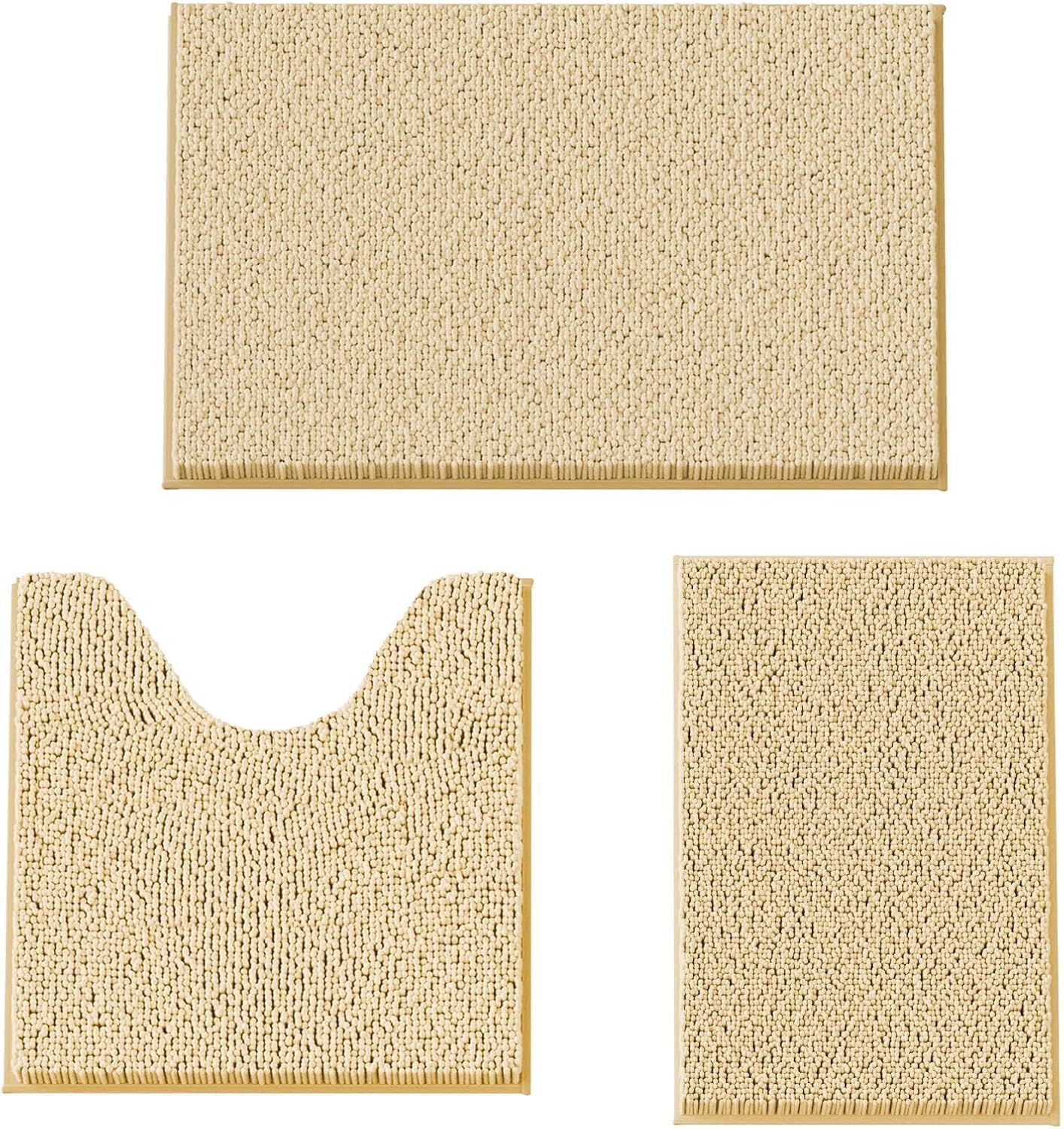 Badvorleger Set 3-Teilig-Weiches Badematten Set mit Rutschfester, Chenille Saugfähige Badteppiche Sets für Badezimmer, Toilette und Dusche-Maschinenwaschbar (Beige) Beige Set of 3: 50 x 80 cm + 40 x 60 cm + 50 x 50 cm Angebot bei HelloDeals