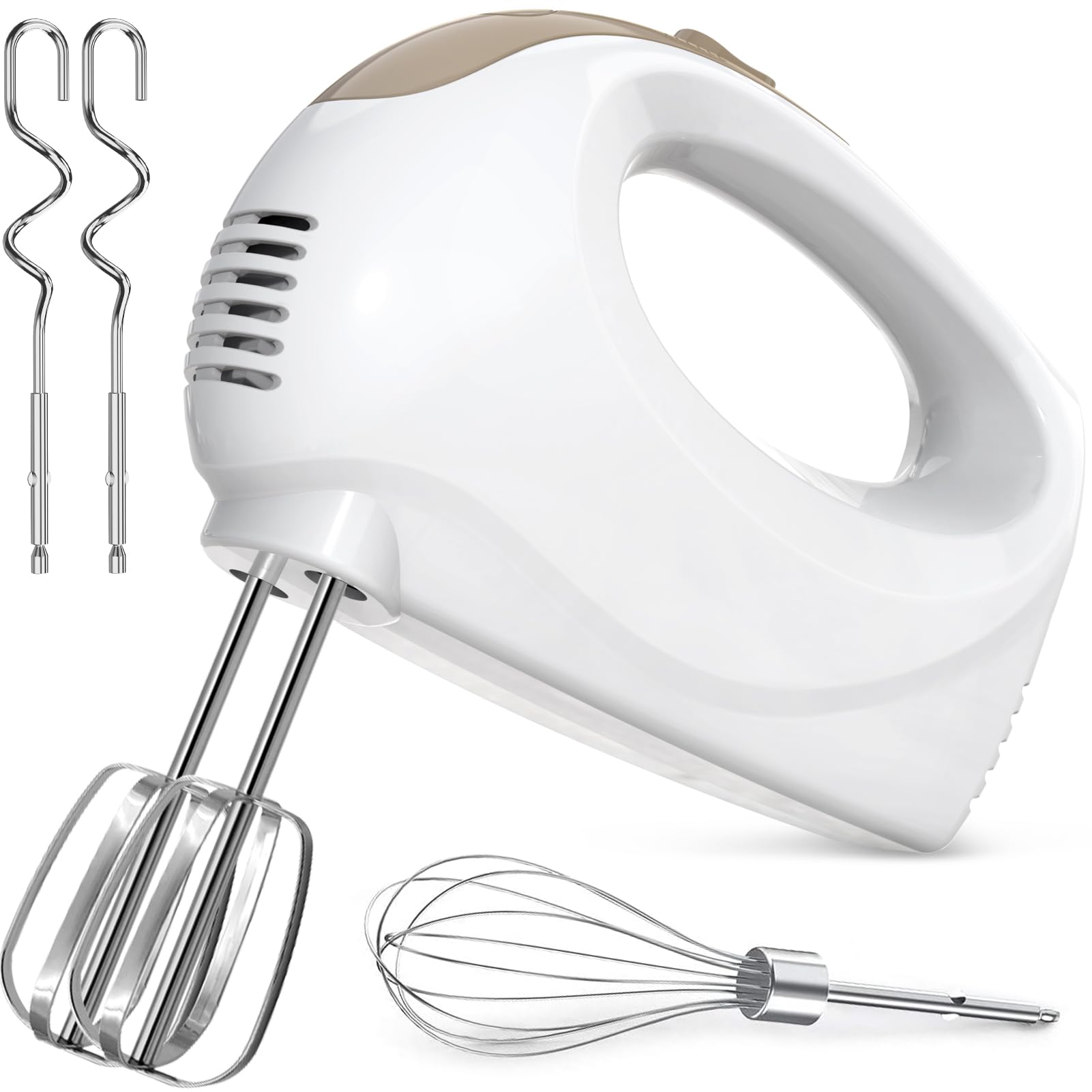 Handrührer Elektrisch-Handrührgerät, 5 StuFen Handmixer, Enthalten 1 Schneebesen, 2 Rührbesen, 2 Edelstahl-Knethaken,spülmaschinenfest CX-6613 Weiß Angebot bei HelloDeals
