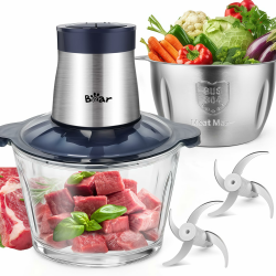 Bear 2L+1.8LFleischwölfe Zerkleinerer Elektrisch, Glas+Edelstahl，600W 2 Geschwindigkeit, Häcksler mit 4-Edelstahlklingen und Fleischwolf, Chopper für Fleisch,Babynahrung,Obst,Gemüse Angebot bei HelloDeals