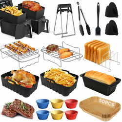 Ninja Heißluftfritteuse Zubehör,Airfryer Zubehör für Ninja Foodi Max Dual Zone Heißluftfritteuse AF400EU AF451EU AF300EU 7.6L-9.5L, Silikonform für Ninja heißluftfritteuse Schwarz04 Angebot bei HelloDeals