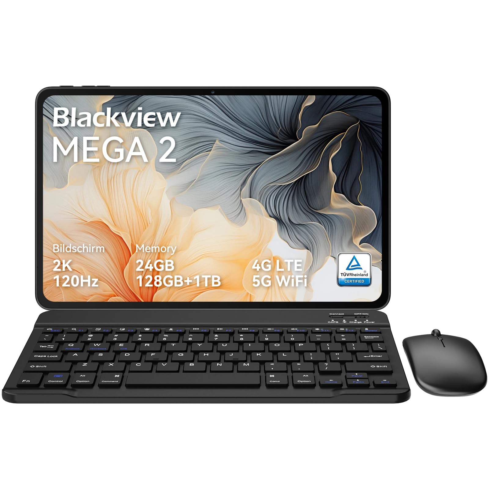 Blackview Mega2 Tablet 12 Zoll Android 15 Tablets, 24GB RAM+128GB ROM, 120HZ 2K FHD Gaming Tablet mit Tastatur Maus Stift Kopfhörer, 4G LTE+5G WiFi, 9000 mAh, WideVine L1, Dual Kamera, Face ID, Gray 12 inch Gray Angebot bei HelloDeals