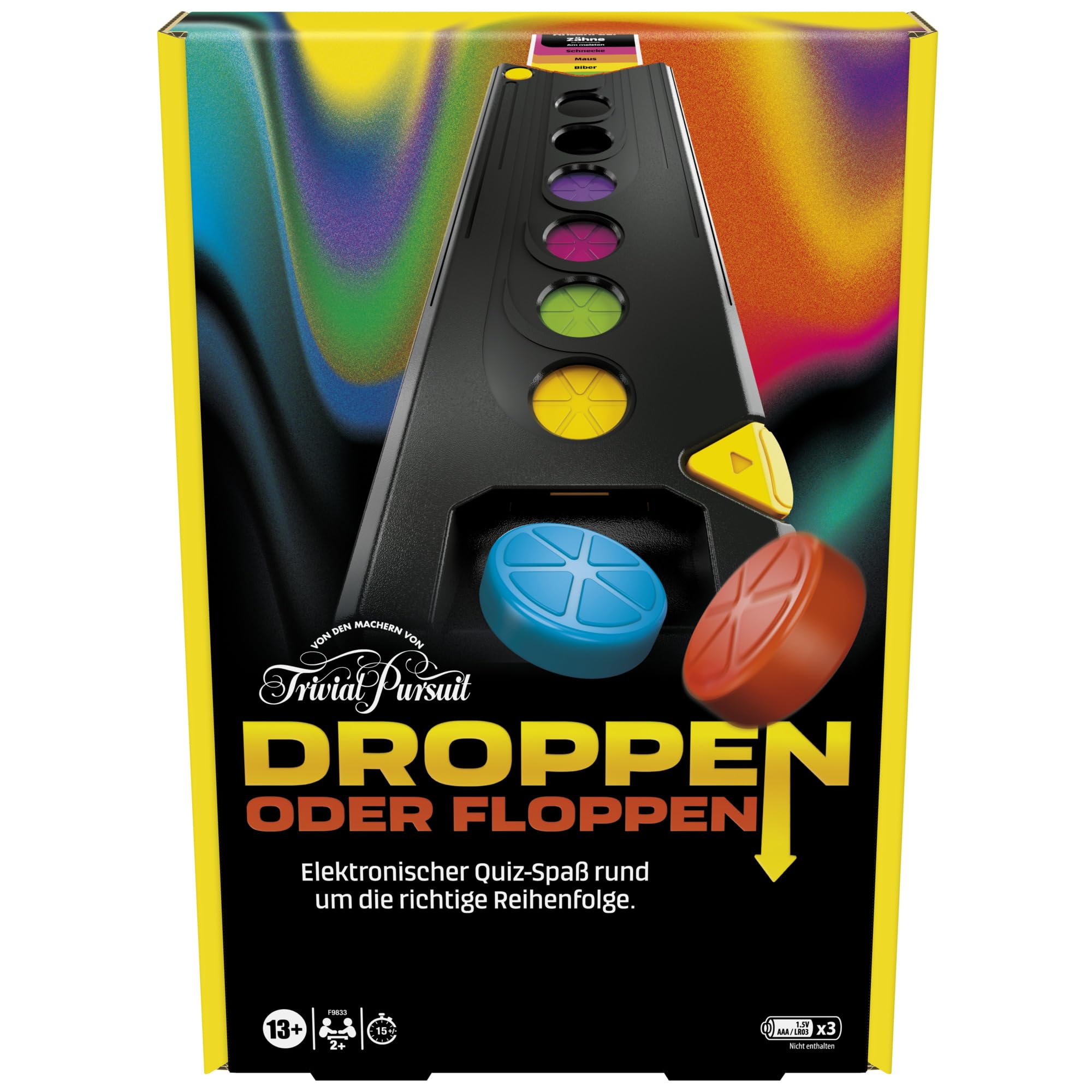 Droppen oder Floppen, elektronisches Partyspiel von den Machern von Trivial Pursuit - Deutsche Version, schneller Spielverlauf für viel Action Angebot bei HelloDeals